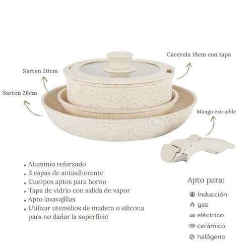 Batería de Cocina 5 en 1 Antiadherente Granito Carol Beige - Vista 4