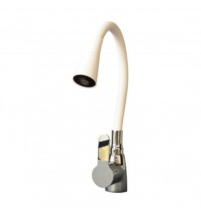 Canilla monocomando flexible pico de goma Blanco Prego PREG9012
