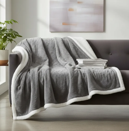 Manta frazada flannel Deluxe con corderito 2 1/2 plazas GRIS