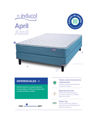 Colchon Inducol April Azul 2 plazas y media 140x190x24cm de Resortes Bonnell y Pillow Top de Jackard