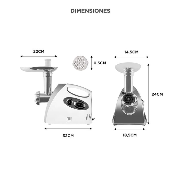 Picadora de Carne Cuk By Gadnic P90 Eléctrica 3 en 1 400W 80kgh (Blanco) - Vista 6