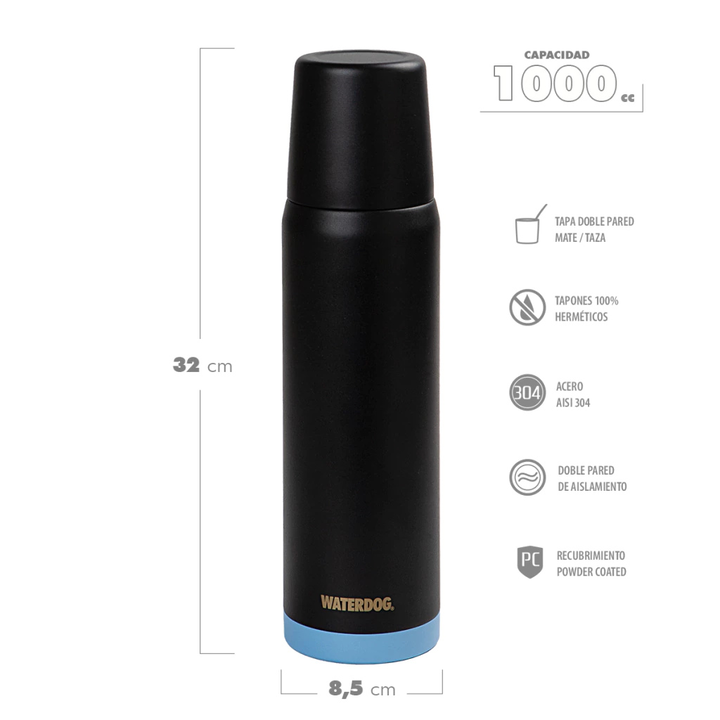 BOTELLON TERMICO WATERDOG 1000CC MUNDIAL (C:NEGRO OBUS1000BKWC) - Vista 5