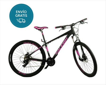 Bicicleta Raleigh Mojave 2.0 D - Talle 15"/S - Negro/Rosa -Cuadro de aluminio- Frenos a discos mecánicos- 21 Vel. / Rodado 29 / Línea 2026. 