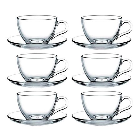 Set X 6 Tazas Vaso C/ Plato Cafe Espresso Vidrio Pasabahce Basic