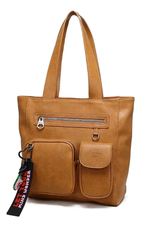 Cartera Tote Bag Oreiro Love Camel Eco Cuero Grande Urbana Con Bolsillos