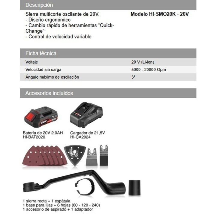 Sierra Multicorte Oscilante Inalambrica 20v DAIHATSU con bateria y cargador rapido - Vista 4