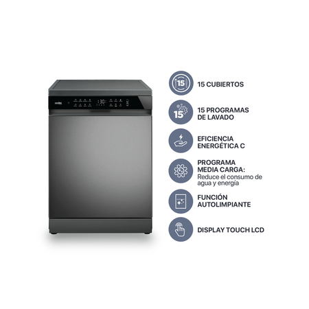 Lavavajillas 15 Cubiertos Display LCD Touch Inox Codini- LIA0315G