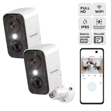 Kit Camara Seguridad Gadnic Wifi Interior Exterior Full HD 1296P Audio Bidireccional IP65