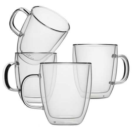 Pack X4 Taza de Vidrio Doble Pared Café 350 Ml Hogar Actual