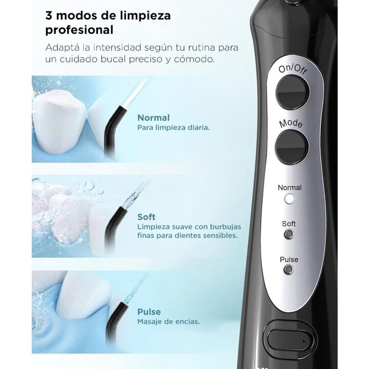 Irrigador Bucal Portatil Nicefeel Inalámbrico 300ml 2 Boquillas Intercambiables 5 Modos - Vista 5