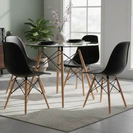 Juego De Mesa Y 4 Sillas Eames Comedor Redonda 120cm Premium Negro