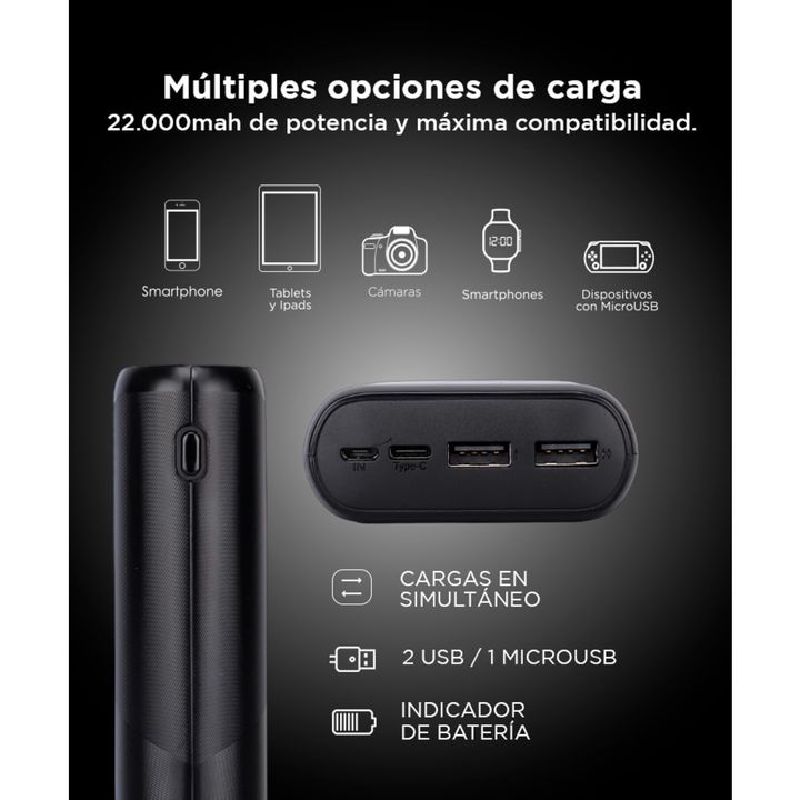 Cargador Portátil Gadnic Energy Power 22000 mAh 2 USB Carga Rápida - Vista 3