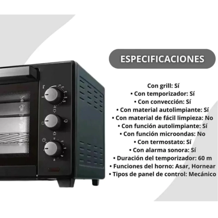 HORNO ELECTRICO EUROCOOK 70L 2000W NEGRO - Vista 2