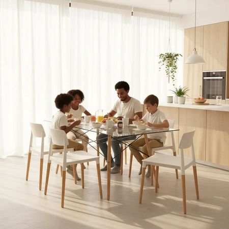 Juego De Comedor Mesa De Vidrio 120x80+6 Sillas Milan Blanco