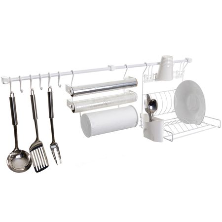 Escurridor Secaplatos Colgante Soporte para rollos y ganchos Metaltru Blanco Organizador