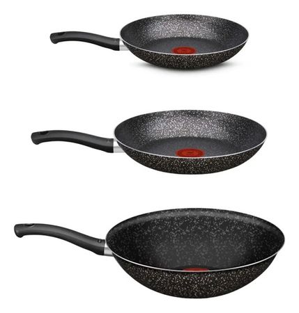 Set Sarten 24cm Y 30cm Wok 28cm Tefal Stone Effect Negro