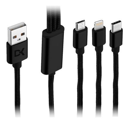 Cable Dekkin 3 En 1 Mini Usb, Lighting Y Usb Tipo C Negro Ca-312 N