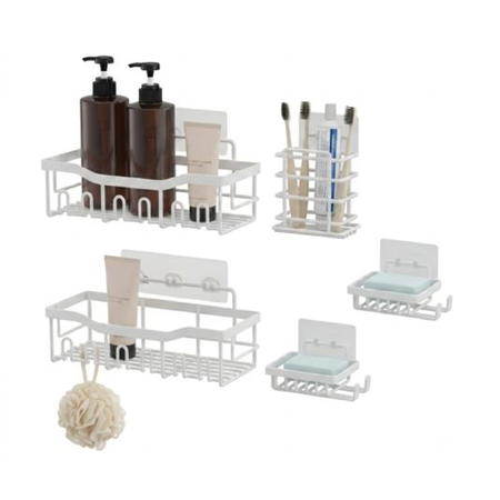 Set De Accesorios De Baño Waggs 5 Organizadores Adhesivos Blanco