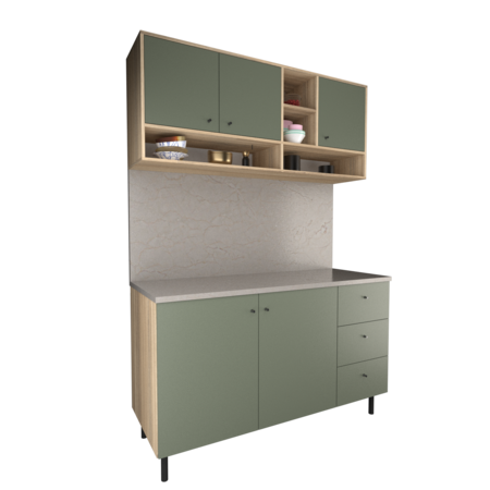COMBO DE BAJO MESADA Y ALACENA MODERNA DE 140 VERDE SAFARI