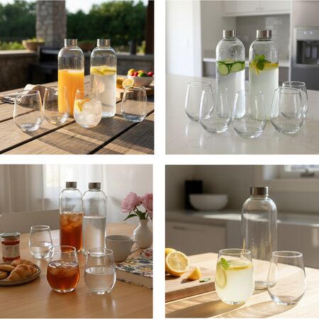 Set 2 Botellas 1 L + 6 Vasos