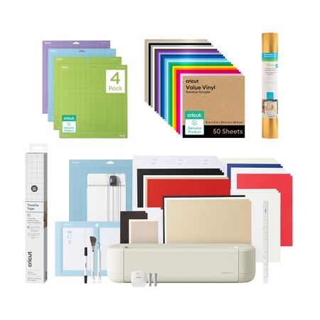 Kit Esencial Cricut Explore 5 Con Vinilo Metalizado y Multicolor Tapetes y Cinta de Transferencia