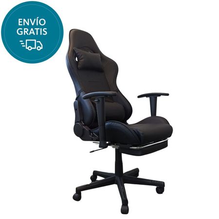Silla Gamer Ergonómica Reclinable 180 Giratoria Pc Apoyapies Color Negro Material Del Tapizado Cuero Sintético