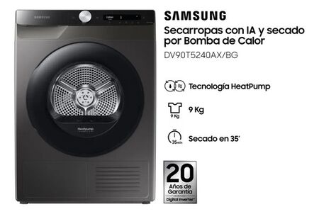 Secarropas Samsung 9 kg con control AI y tecnología Heat Pump DV90T