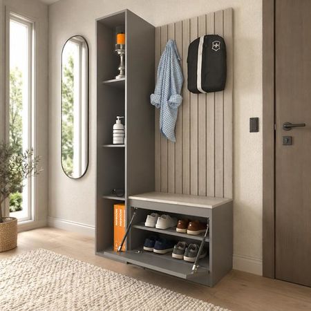 Recibidor Funcional DS Home con Estantes Gris 94x180x36 cm