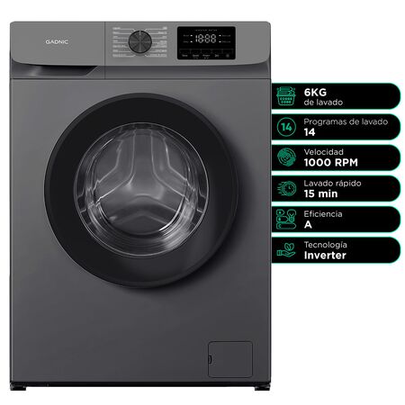 Lavarropas Gadnic 6 kg 1000 RPM 14 Programas 1850W Clase A Gris