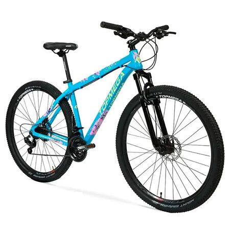 Bicicleta Mountain Bike Topmega Regal R29 Aluminio Celeste/Amarillo/Rosa Talle S