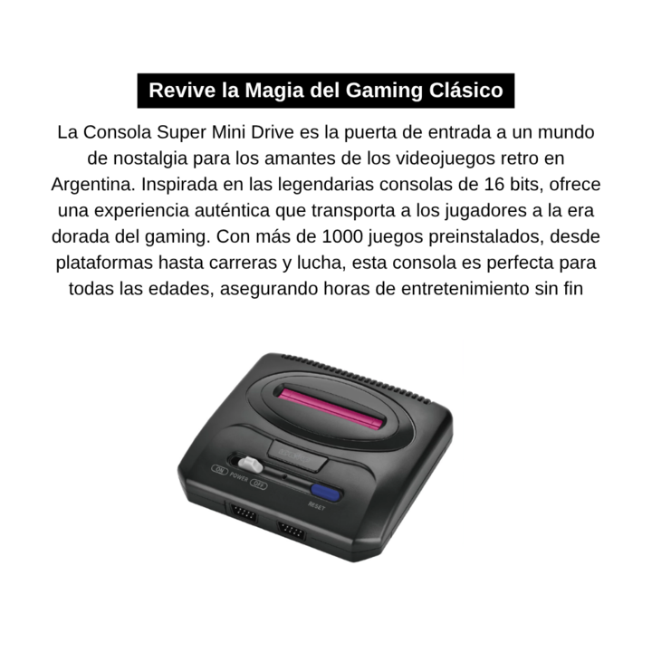 Consola Super Mini Drive con joysticks inalámbricos mas de 1000 juegos Retro - Negro - Vista 2