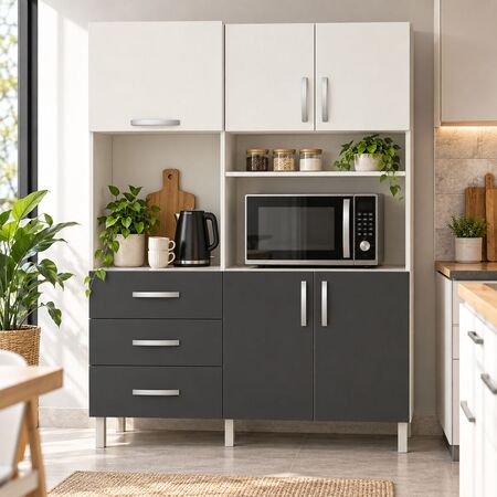 Despensero Organizador de Cocina Kit de 5 puertas y 3 cajones Grafito Blanco Maximo Acapulco