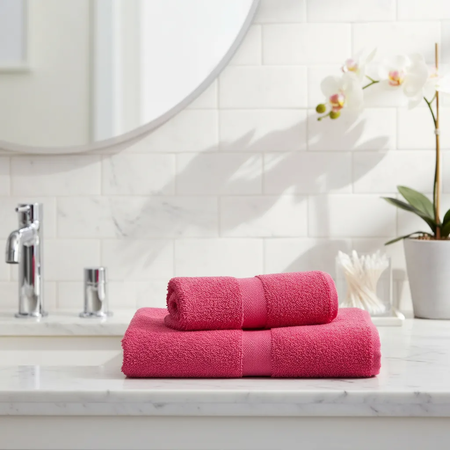 Juego Toalla Y Toallón Franco Valente 400g 100% Algodon Fucsia Hot Pink