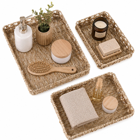 Set de 3 bandejas rectangulares deco simil mimbre