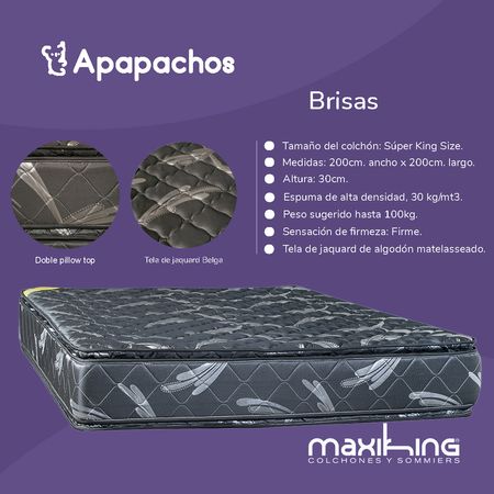 Colchon Maxiking Brisas Super King 200x200x30cm Espuma de Alta Densidad Doble Pillow de Jackard