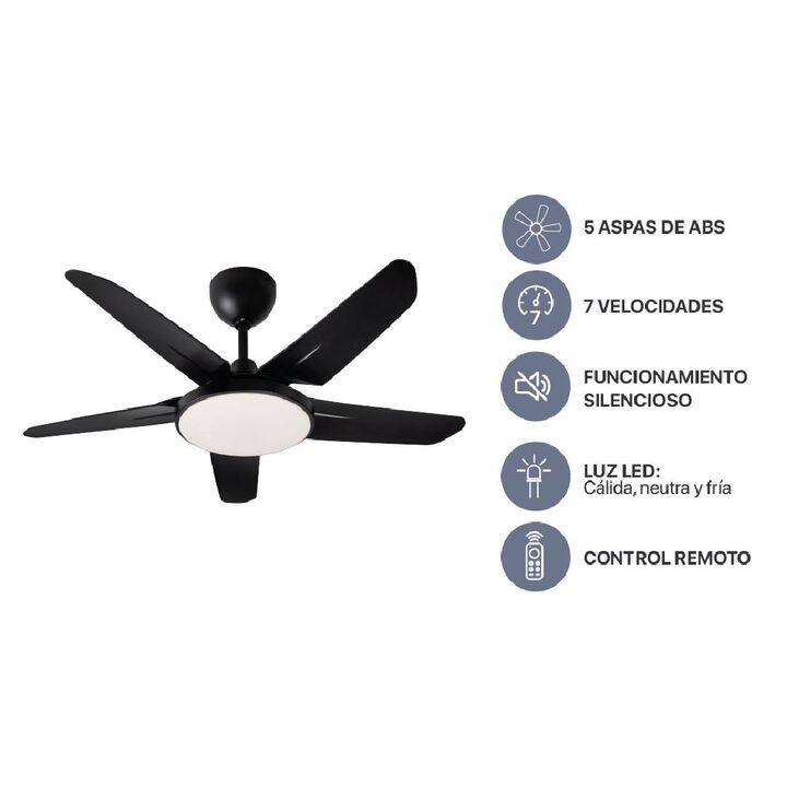 Ventilador de Techo Negro 5 aspas Control Remoto 42" Codini - VTIAB42AN - Vista 1