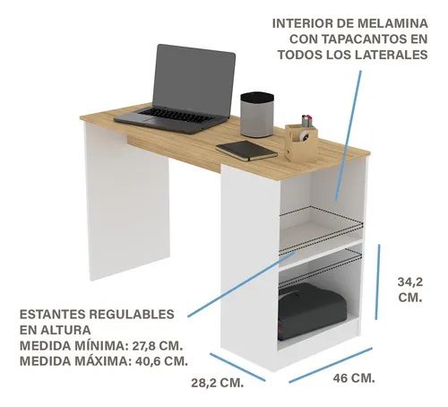 Escritorio Fiplasto 120cm Con Estante ES0007 Blanco y Coco - Vista 2