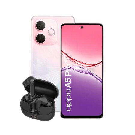 Combo Oppo A5 Pro 5G 8+256GB Pink + Auriculares TWS Dekkin Negro