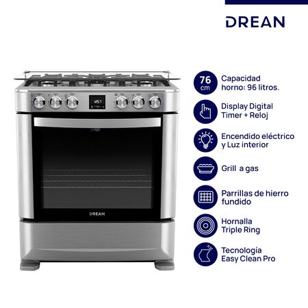 Cocina Multigas 76 cm Inox con Display Drean CD7609EI