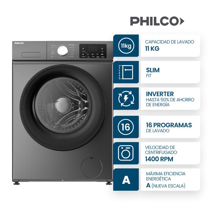 LAVARROPA PHILCO 11 KG INVERTER GREY 94PHLF117GN - Vista 1