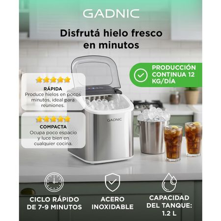 Máquina de Hielo Gadnic Acero Inoxidable con Canasto y Pala