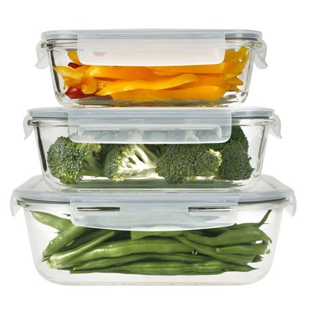 Set x 3 Hermeticos Taper Contenedores Vidrio Apto Microondas Freezer Aston
