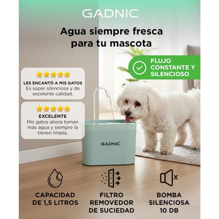 Bebedero Fuente Para Beber Automático Verde Gadnic PET09 Recirculación de Agua 1.5L