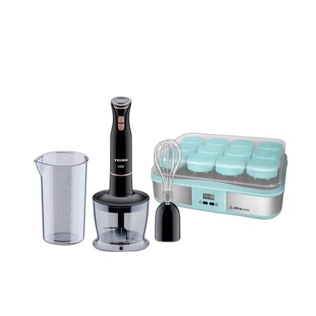 Combo Licuadora de Mano Yelmo 1200W + Yogurtera Ultracomb 12 Jarros Vidrio