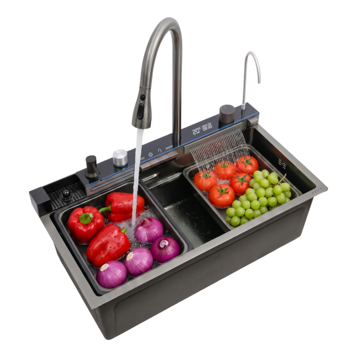 Bacha De Cocina Pvd Con Set Grifería Inteligente Acero Zego - Vista 1