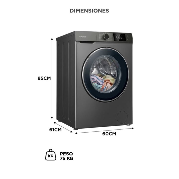 Lavasecarropas Gadnic 12Kg Lavado 8Kg Secado 1200RPM Inverter Automatico Frontal 1800W - Vista 7