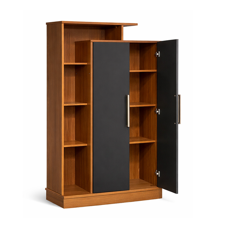 Modular Multifuncion 2 Puertas y 3 Estantes Organizador Grafito Teca Maximo Fortaleza - Vista 2