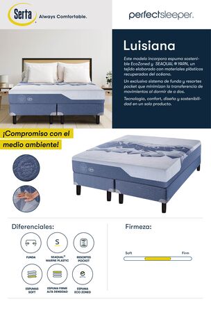 Colchon y Sommier Serta Luisiana 1 Plaza y Media 90x190x28cm De Resortes Pocket Con Espuma Suave