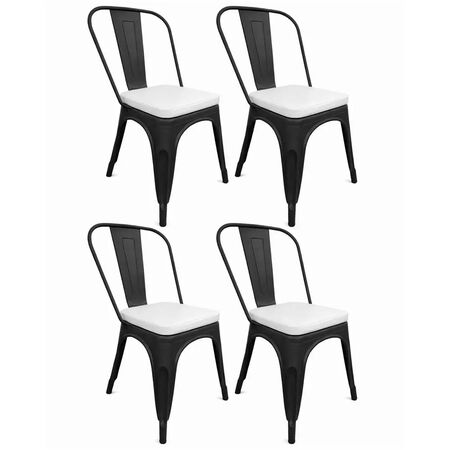 COMBO: 4 Sillas Metálicas Tolix Negro Mate + 4 Almohadones Cuerina Dalton Blanco C/Cierre