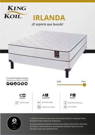 Colchon King Koil Irlanda 2 Plaza y Media 140x190 Resortes Bonnell con Marco de Acero